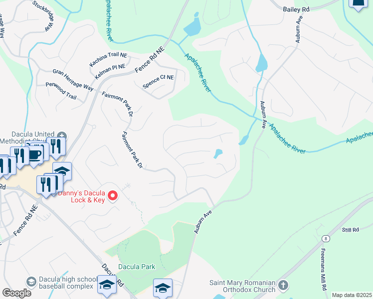 map of restaurants, bars, coffee shops, grocery stores, and more near 2642 Colleen Lane Northeast in Dacula