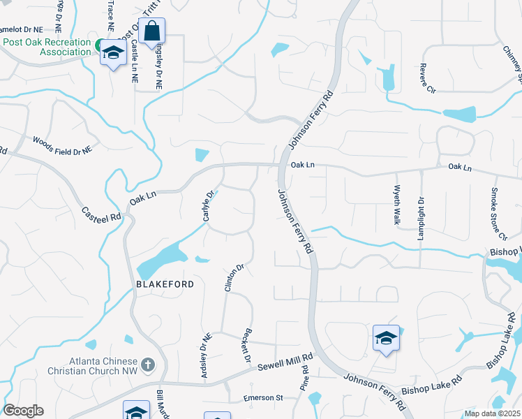 map of restaurants, bars, coffee shops, grocery stores, and more near 2166 Carlyle Drive in Marietta