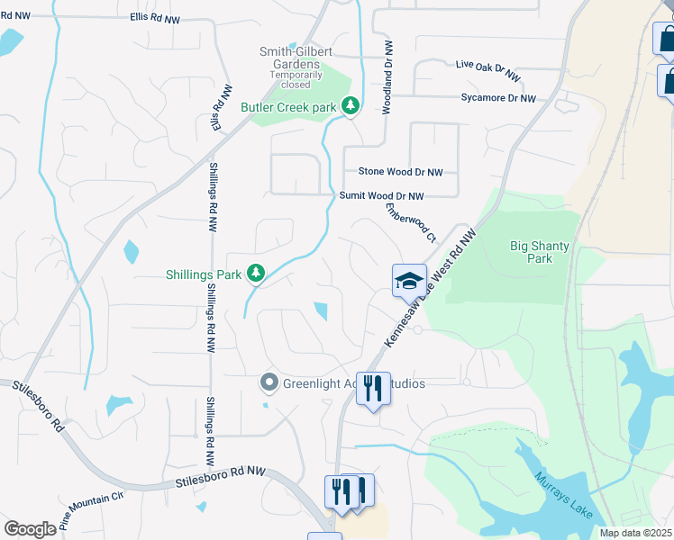 map of restaurants, bars, coffee shops, grocery stores, and more near 2154 Marne Glen in Kennesaw