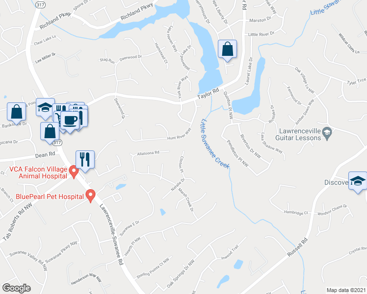 map of restaurants, bars, coffee shops, grocery stores, and more near 1980 Clinton Place in Lawrenceville