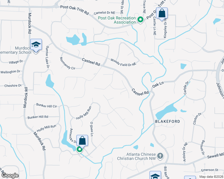 map of restaurants, bars, coffee shops, grocery stores, and more near 3430 Mark Hall Drive Northeast in Marietta