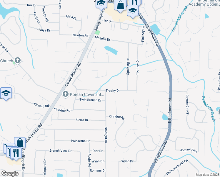 map of restaurants, bars, coffee shops, grocery stores, and more near 1901 Trophy Drive in Marietta