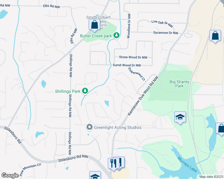 map of restaurants, bars, coffee shops, grocery stores, and more near 2154 Marne Glen in Kennesaw