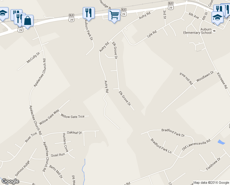 map of restaurants, bars, coffee shops, grocery stores, and more near 1492 Buckeye Terrace in Auburn