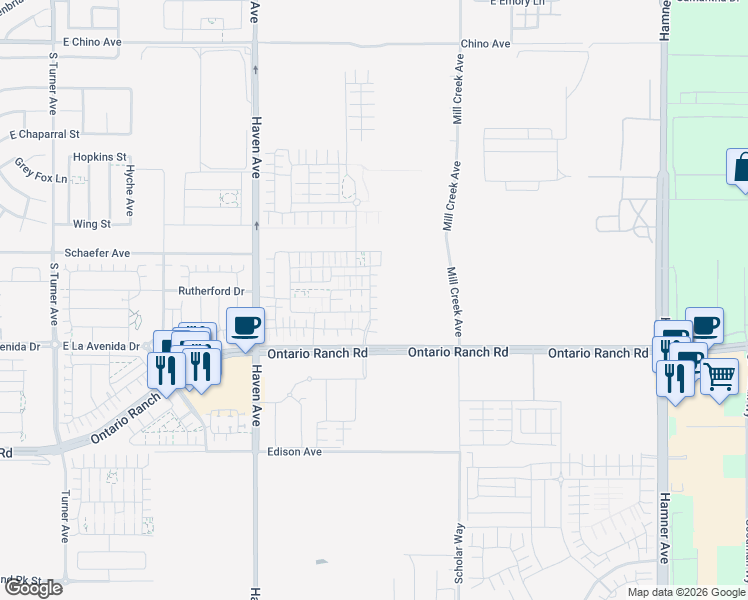 map of restaurants, bars, coffee shops, grocery stores, and more near 3983 South Sunrise Avenue in Ontario