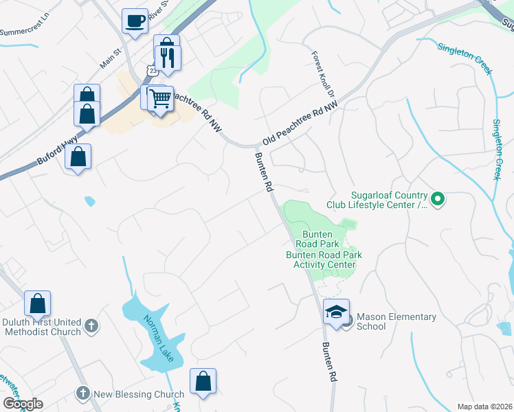 map of restaurants, bars, coffee shops, grocery stores, and more near 3257 Victoria Way Northwest in Duluth