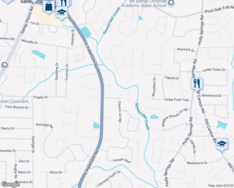 map of restaurants, bars, coffee shops, grocery stores, and more near 2278 Scotts Parkway in Marietta