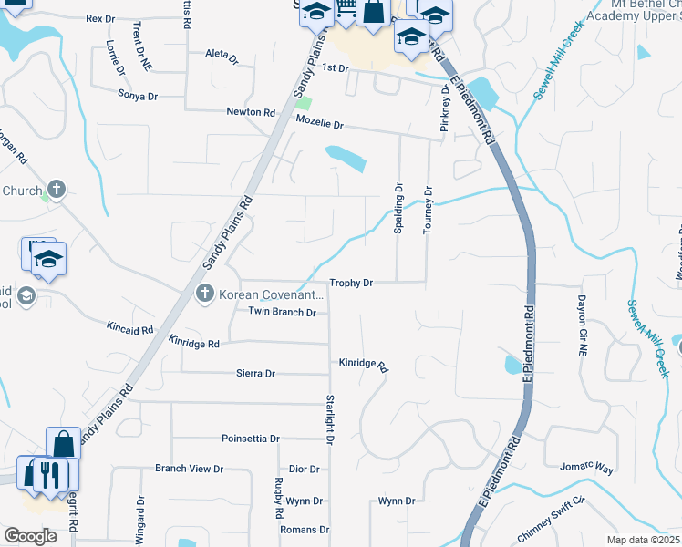 map of restaurants, bars, coffee shops, grocery stores, and more near 1901 Trophy Drive in Marietta
