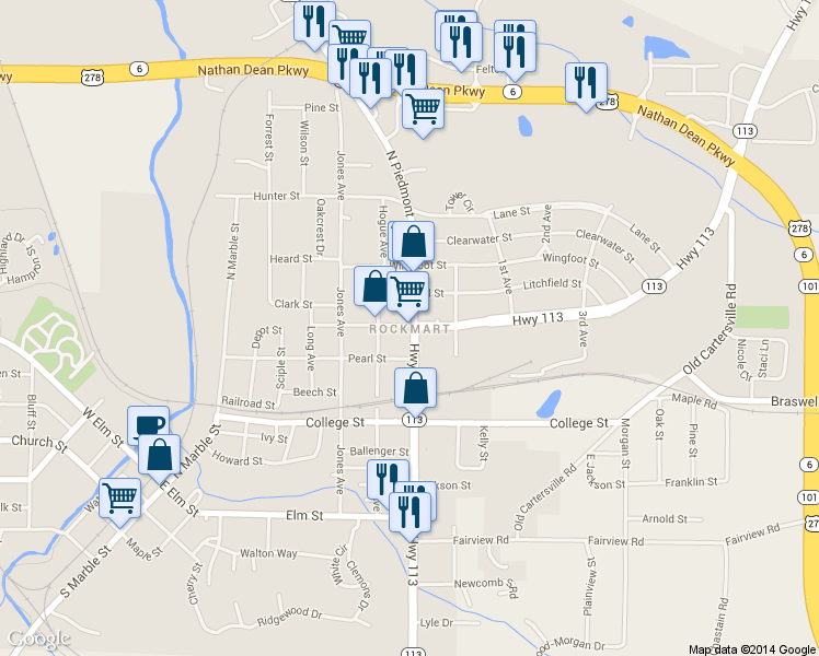 map of restaurants, bars, coffee shops, grocery stores, and more near in Rockmart