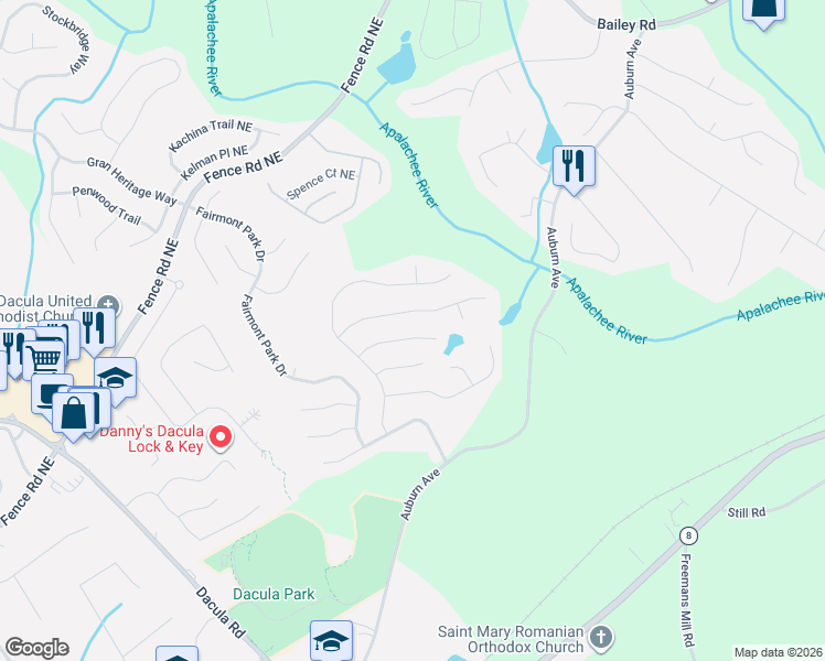 map of restaurants, bars, coffee shops, grocery stores, and more near 2661 Colleen Lane Northeast in Dacula