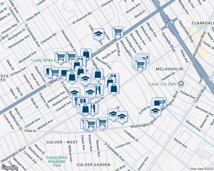 map of restaurants, bars, coffee shops, grocery stores, and more near 12018 Mitchell Avenue in Los Angeles