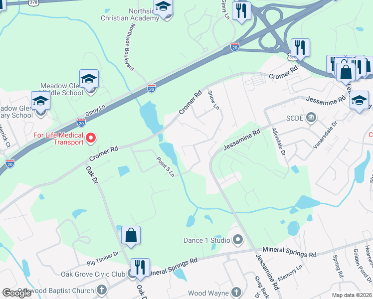 map of restaurants, bars, coffee shops, grocery stores, and more near 101 Snow Lane in Lexington