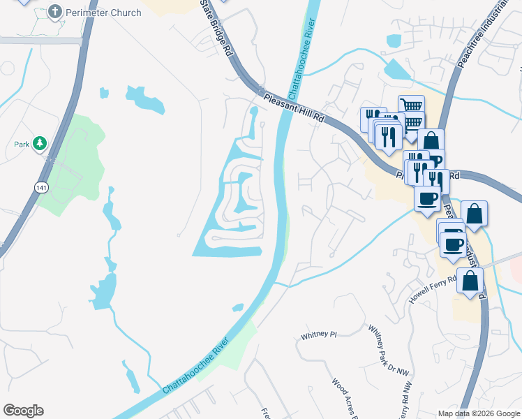 map of restaurants, bars, coffee shops, grocery stores, and more near 9050 Etching Overlook in Duluth