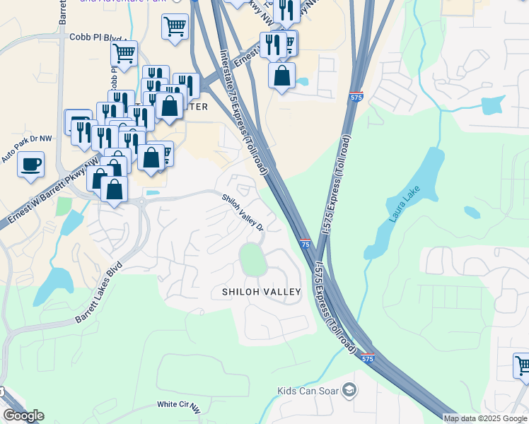 map of restaurants, bars, coffee shops, grocery stores, and more near 214 General Wheeler Court in Kennesaw