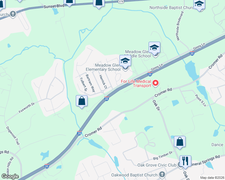 map of restaurants, bars, coffee shops, grocery stores, and more near 510 Ginny Lane in Lexington