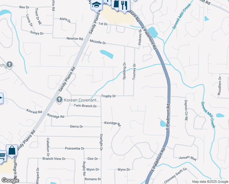 map of restaurants, bars, coffee shops, grocery stores, and more near 1950 Trophy Drive in Marietta