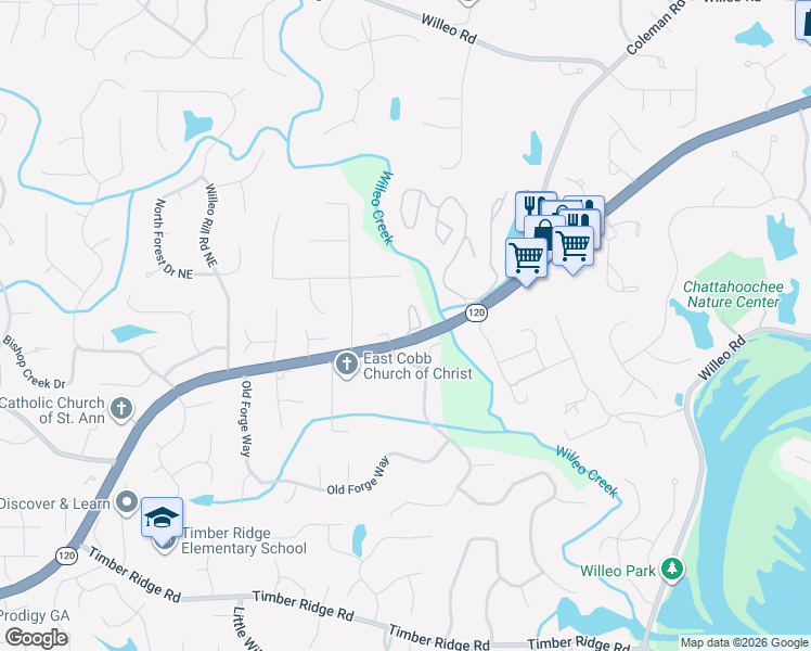 map of restaurants, bars, coffee shops, grocery stores, and more near 2155 Watercrest Commons Circle in Marietta