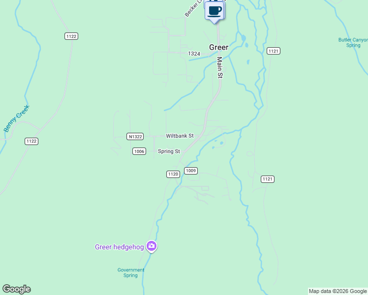 map of restaurants, bars, coffee shops, grocery stores, and more near County Road 1006 in Greer