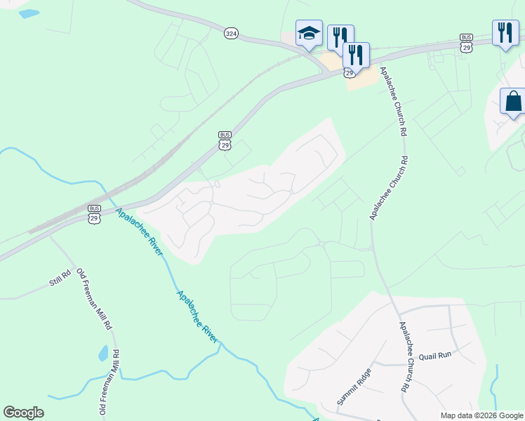 map of restaurants, bars, coffee shops, grocery stores, and more near 350 Auburn Crossing Drive in Auburn