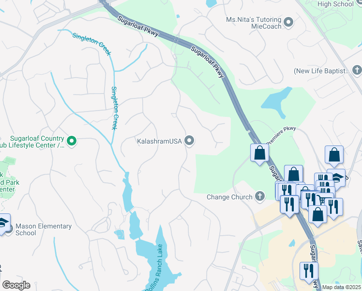map of restaurants, bars, coffee shops, grocery stores, and more near 1775 Sugarloaf Club Drive in Duluth