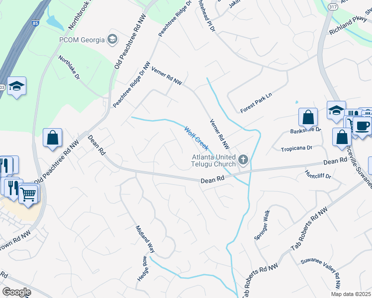 map of restaurants, bars, coffee shops, grocery stores, and more near 2347 Mahogany Glen Place in Lawrenceville