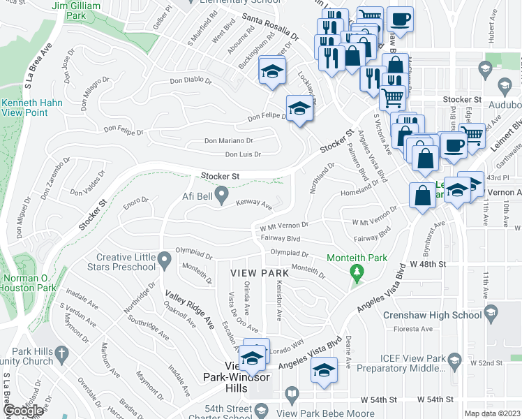 map of restaurants, bars, coffee shops, grocery stores, and more near 3930 Kenway Avenue in Los Angeles