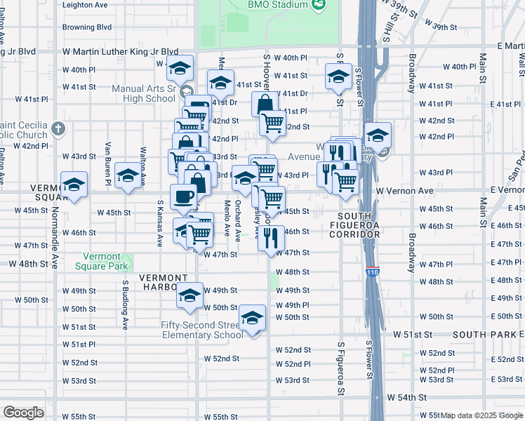 map of restaurants, bars, coffee shops, grocery stores, and more near in Los Angeles