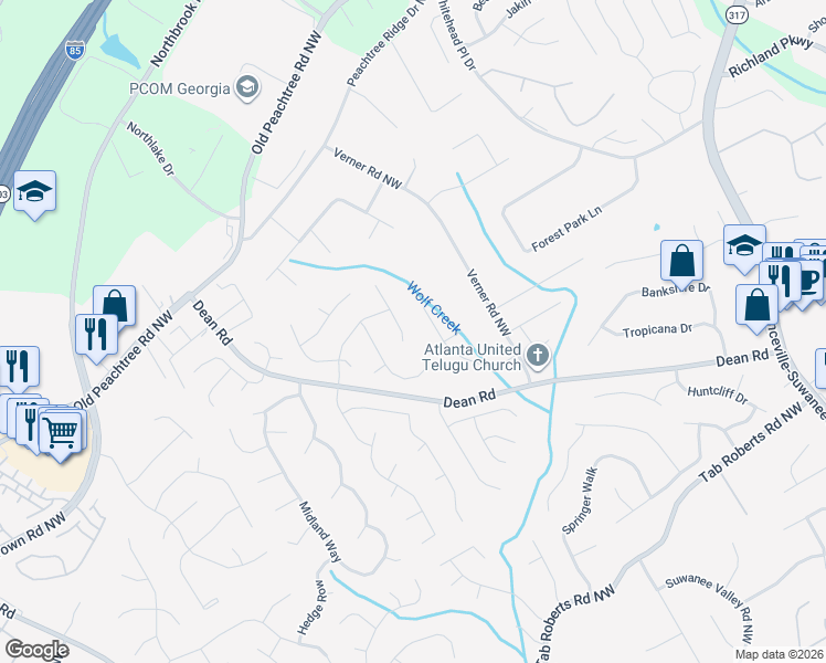 map of restaurants, bars, coffee shops, grocery stores, and more near 2347 Mahogany Glen Place in Lawrenceville