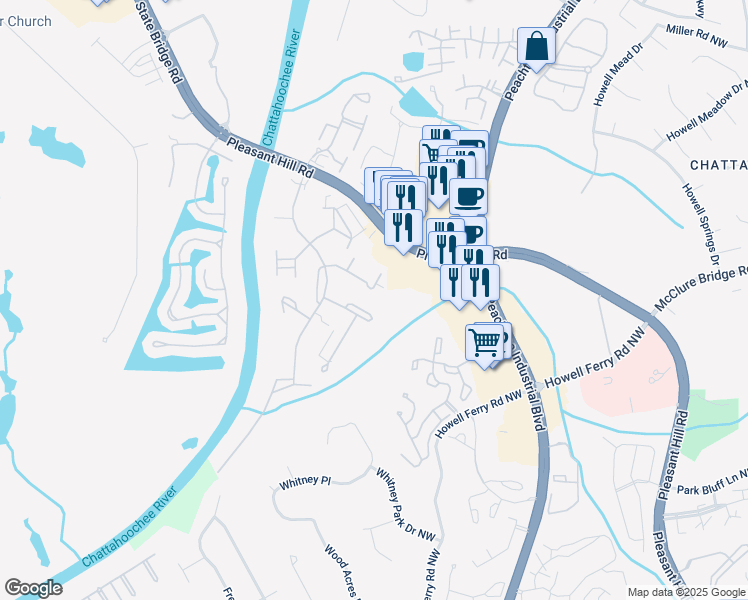 map of restaurants, bars, coffee shops, grocery stores, and more near 3848 Saint Annes Court in Duluth