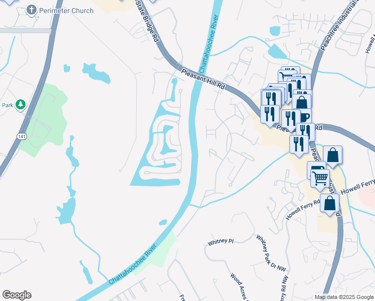 map of restaurants, bars, coffee shops, grocery stores, and more near 3941 The Battery in Duluth