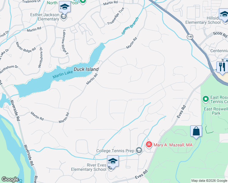 map of restaurants, bars, coffee shops, grocery stores, and more near 1680 Branch Valley Drive in Roswell