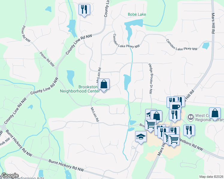 map of restaurants, bars, coffee shops, grocery stores, and more near 5591 Hedge Brooke Drive Northwest in Acworth