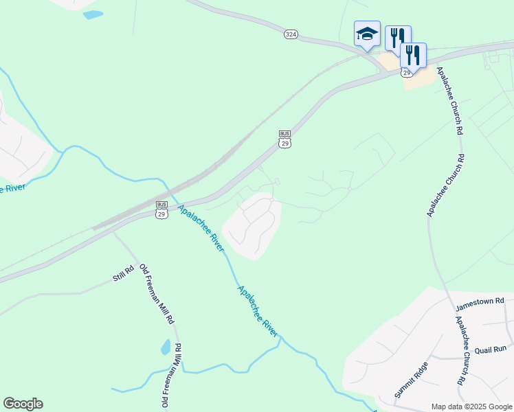 map of restaurants, bars, coffee shops, grocery stores, and more near 109 Auburn Crossing Drive in Auburn