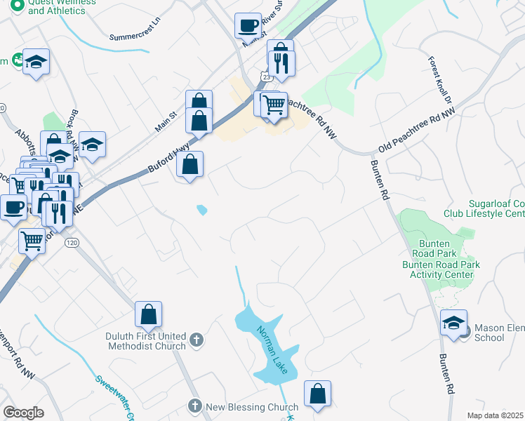 map of restaurants, bars, coffee shops, grocery stores, and more near 2648 Kenwood Drive in Duluth