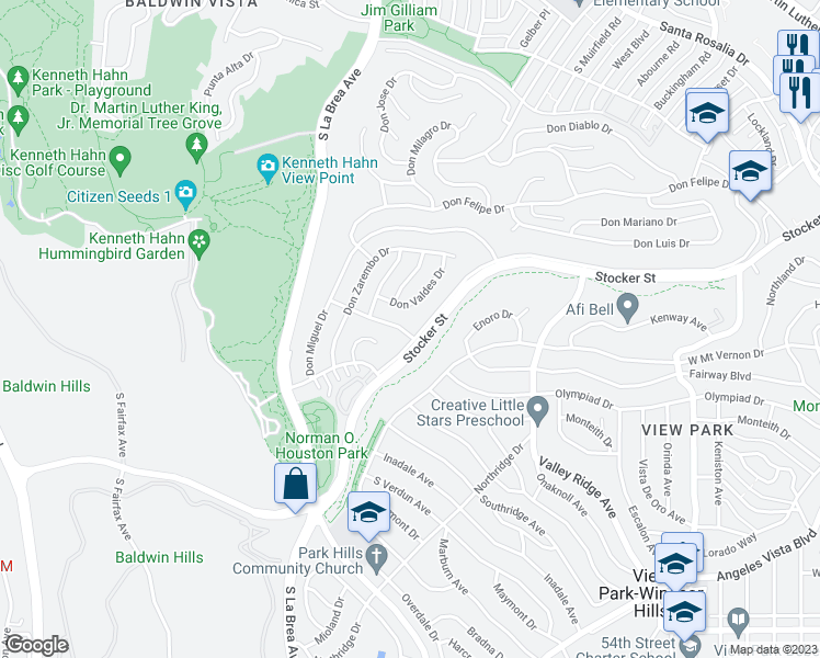 map of restaurants, bars, coffee shops, grocery stores, and more near 4509 Don Quixote Drive in Los Angeles