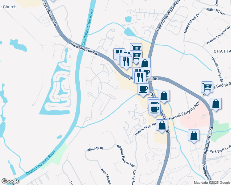 map of restaurants, bars, coffee shops, grocery stores, and more near 3848 Saint Annes Court in Duluth