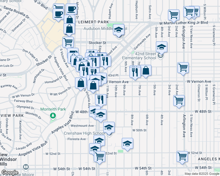 map of restaurants, bars, coffee shops, grocery stores, and more near in Los Angeles