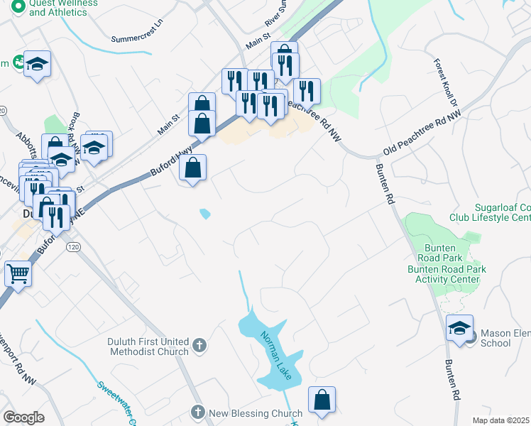 map of restaurants, bars, coffee shops, grocery stores, and more near 2648 Kenwood Drive in Duluth