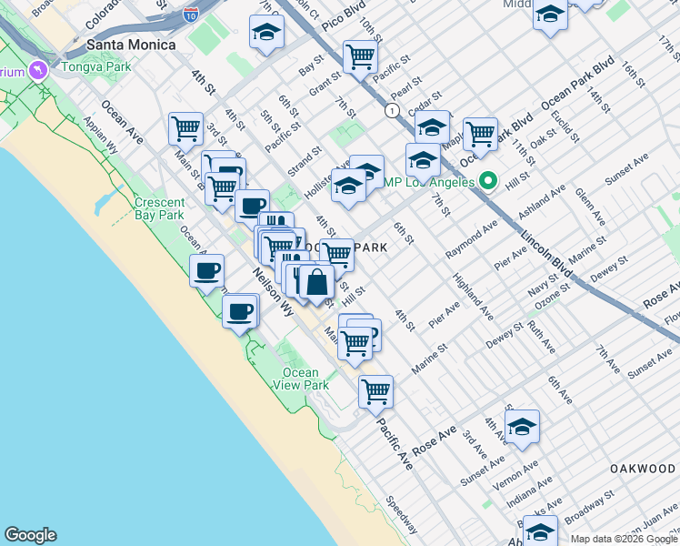 map of restaurants, bars, coffee shops, grocery stores, and more near 2609 3rd Street in Santa Monica