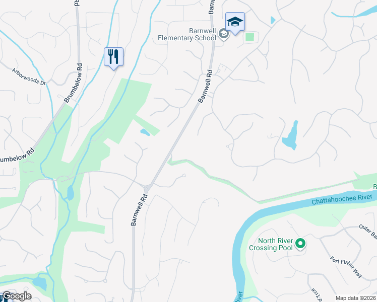 map of restaurants, bars, coffee shops, grocery stores, and more near 1050 Bedford Gardens Drive in Alpharetta