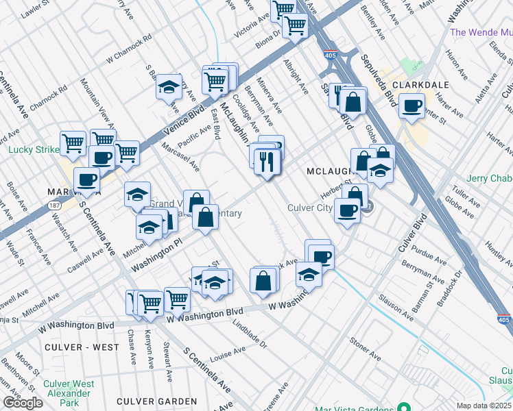 map of restaurants, bars, coffee shops, grocery stores, and more near 4029 East Boulevard in Los Angeles