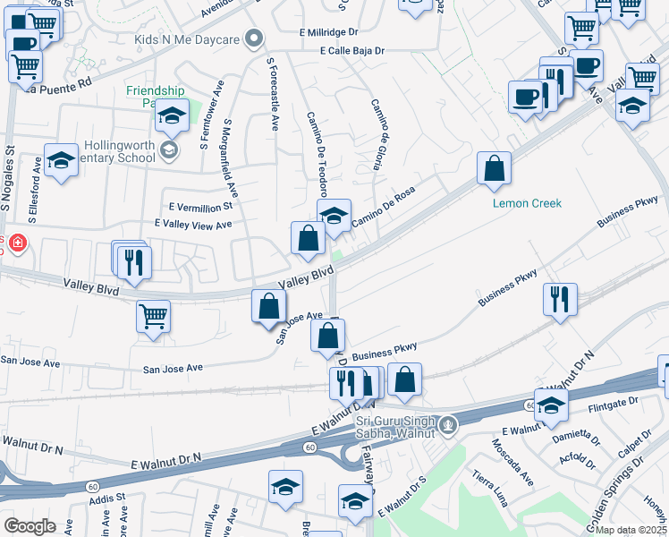 map of restaurants, bars, coffee shops, grocery stores, and more near 702 Fairway Drive in City of Industry