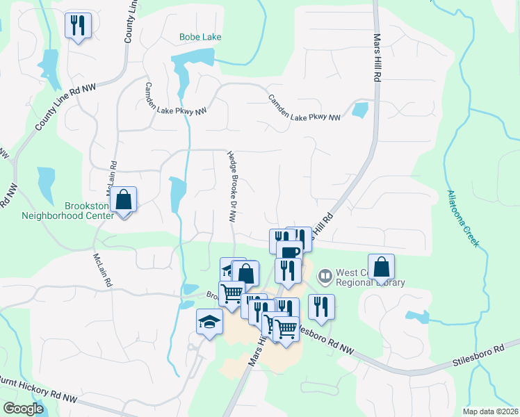 map of restaurants, bars, coffee shops, grocery stores, and more near 1980 Haydenbrook Tr Northwest in Acworth