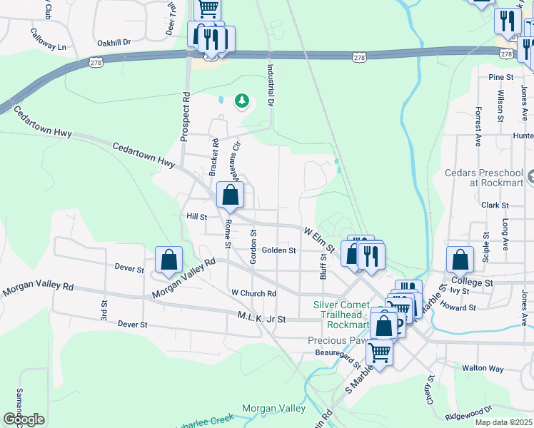 map of restaurants, bars, coffee shops, grocery stores, and more near 703 Mundy Street in Rockmart
