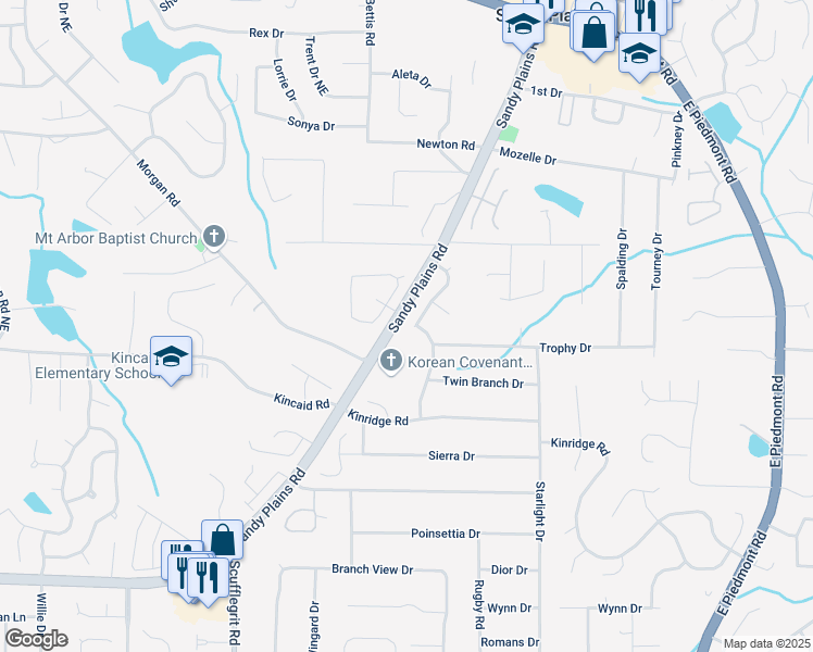 map of restaurants, bars, coffee shops, grocery stores, and more near 2071 Arrowhead Trail in Marietta