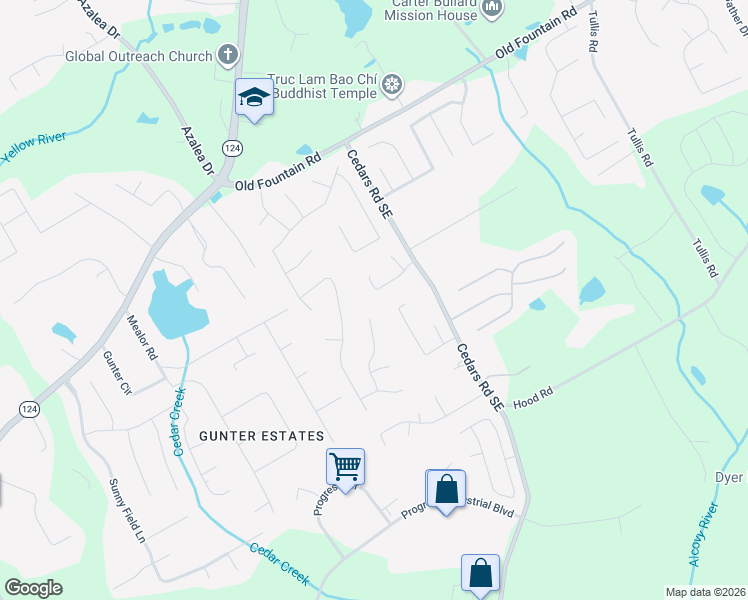 map of restaurants, bars, coffee shops, grocery stores, and more near 1265 Cedar Oak Lane in Lawrenceville