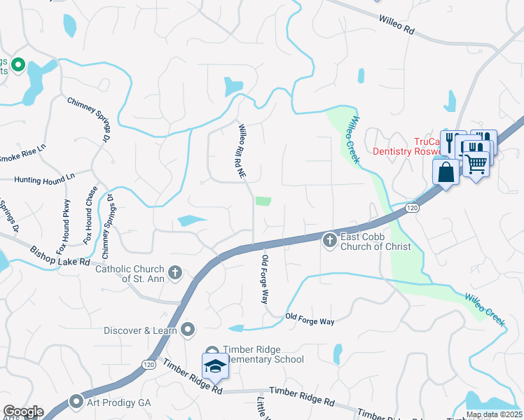 map of restaurants, bars, coffee shops, grocery stores, and more near 2225 Heathermoor Hill Drive Northeast in Marietta