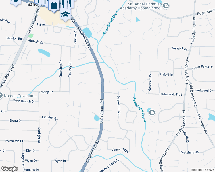 map of restaurants, bars, coffee shops, grocery stores, and more near 2154 Chartley Place in Marietta