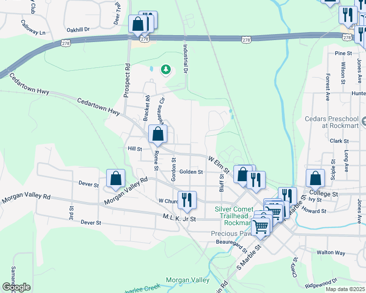 map of restaurants, bars, coffee shops, grocery stores, and more near 703 Mundy Street in Rockmart