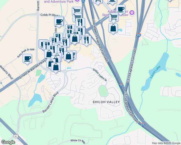 map of restaurants, bars, coffee shops, grocery stores, and more near 316 General Wheeler Court in Kennesaw